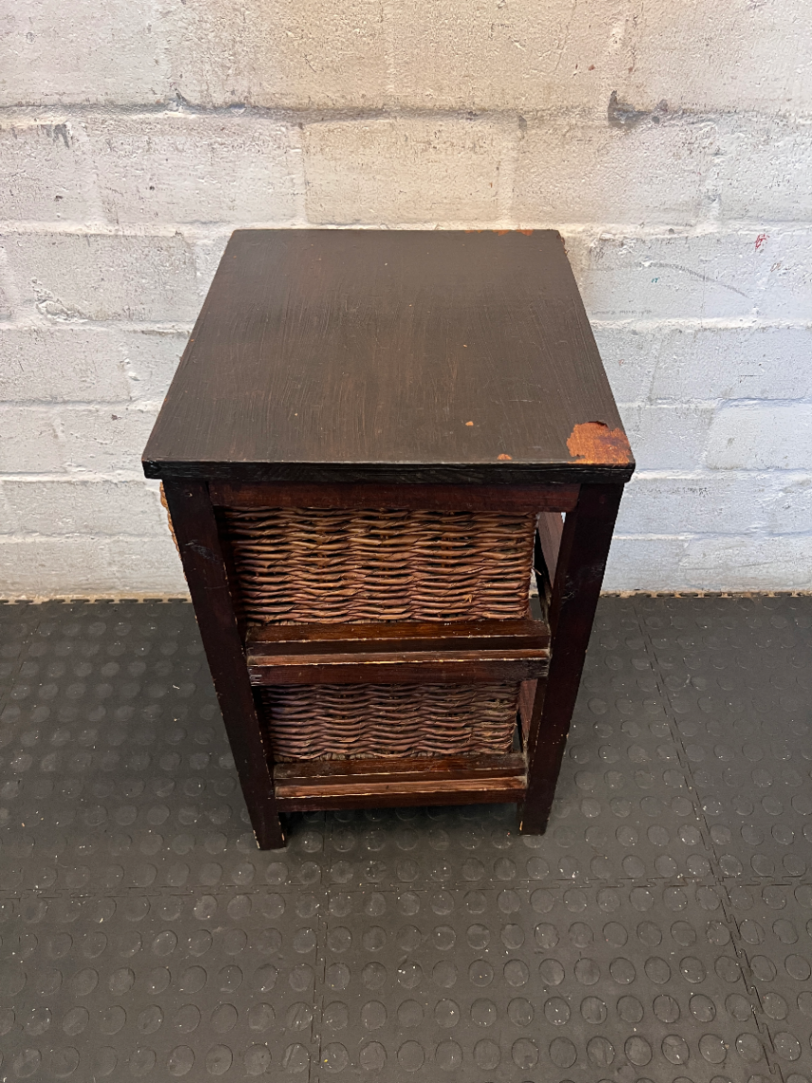 Dark Wood 2-Basket Storage Unit - Visible Surface Wear - 2ndhandwarehouse.com