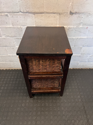 Dark Wood 2-Basket Storage Unit - Visible Surface Wear - 2ndhandwarehouse.com