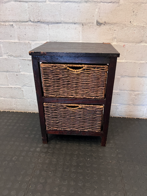 Dark Wood 2-Basket Storage Unit - Visible Surface Wear - 2ndhandwarehouse.com