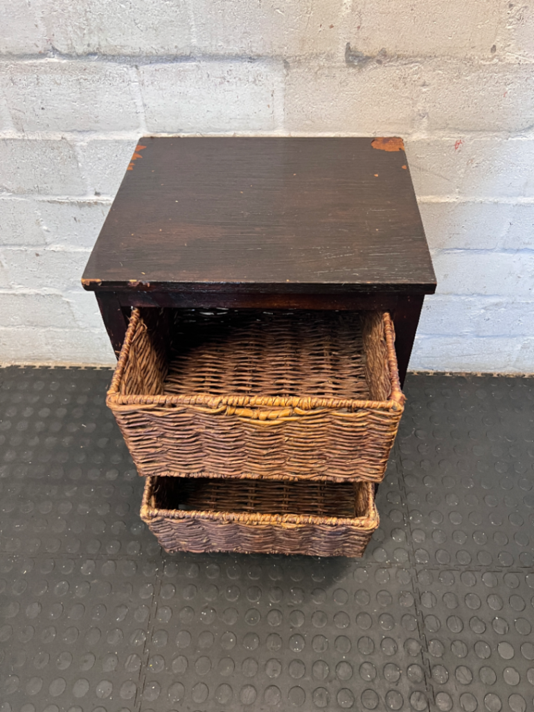 Dark Wood 2-Basket Storage Unit - Visible Surface Wear - 2ndhandwarehouse.com