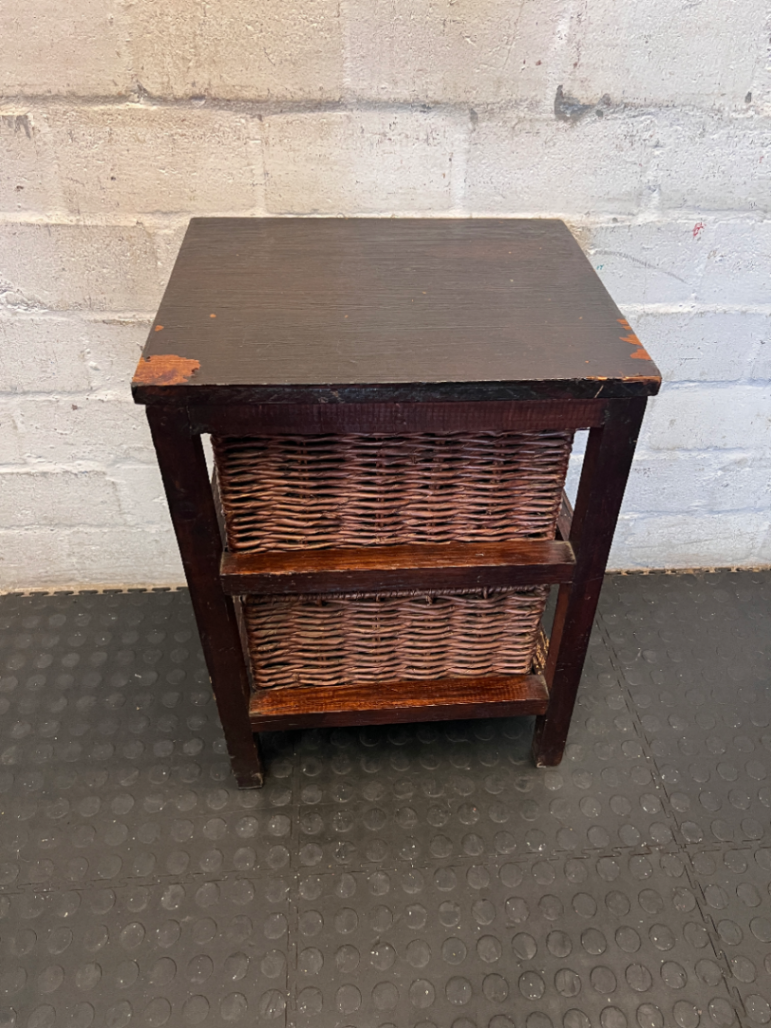 Dark Wood 2-Basket Storage Unit - Visible Surface Wear - 2ndhandwarehouse.com