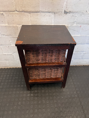 Dark Wood 2-Basket Storage Unit - Visible Surface Wear - 2ndhandwarehouse.com