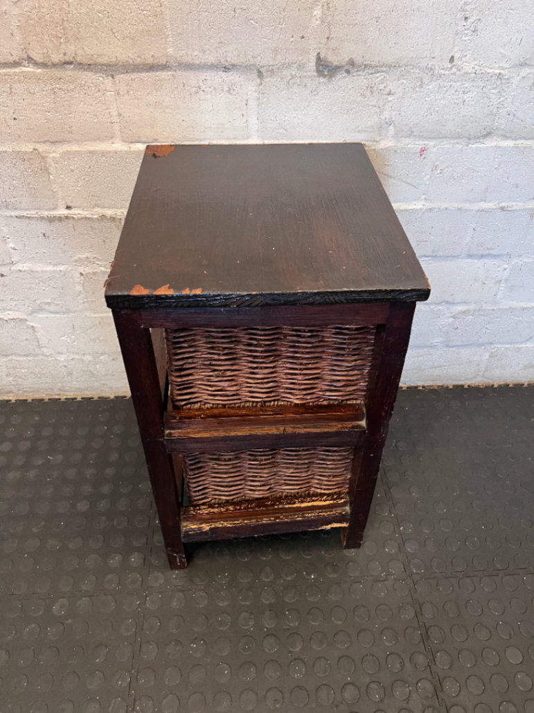 Dark Wood 2-Basket Storage Unit - Visible Surface Wear - 2ndhandwarehouse.com