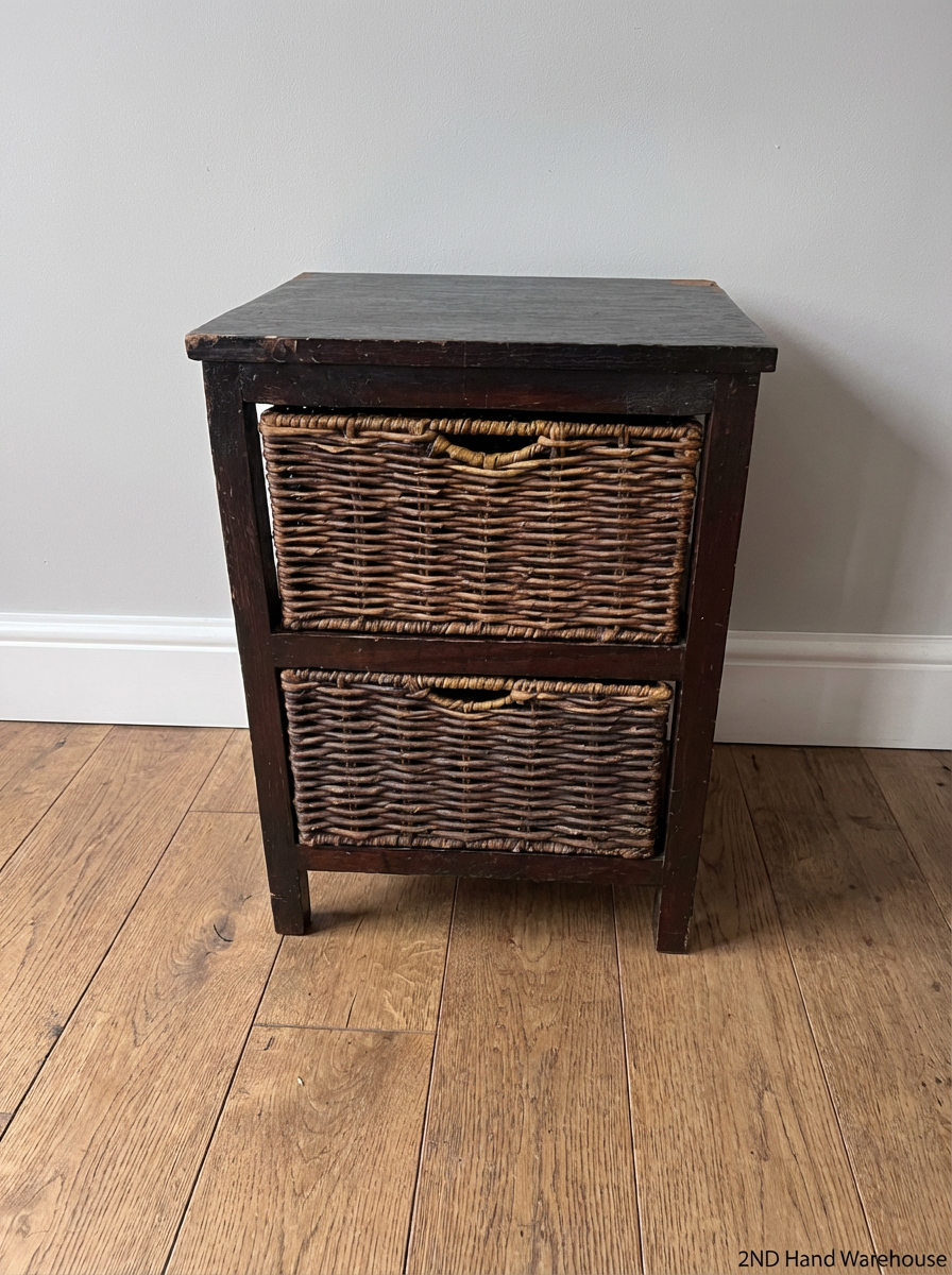 Dark Wood 2-Basket Storage Unit - Visible Surface Wear - 2ndhandwarehouse.com