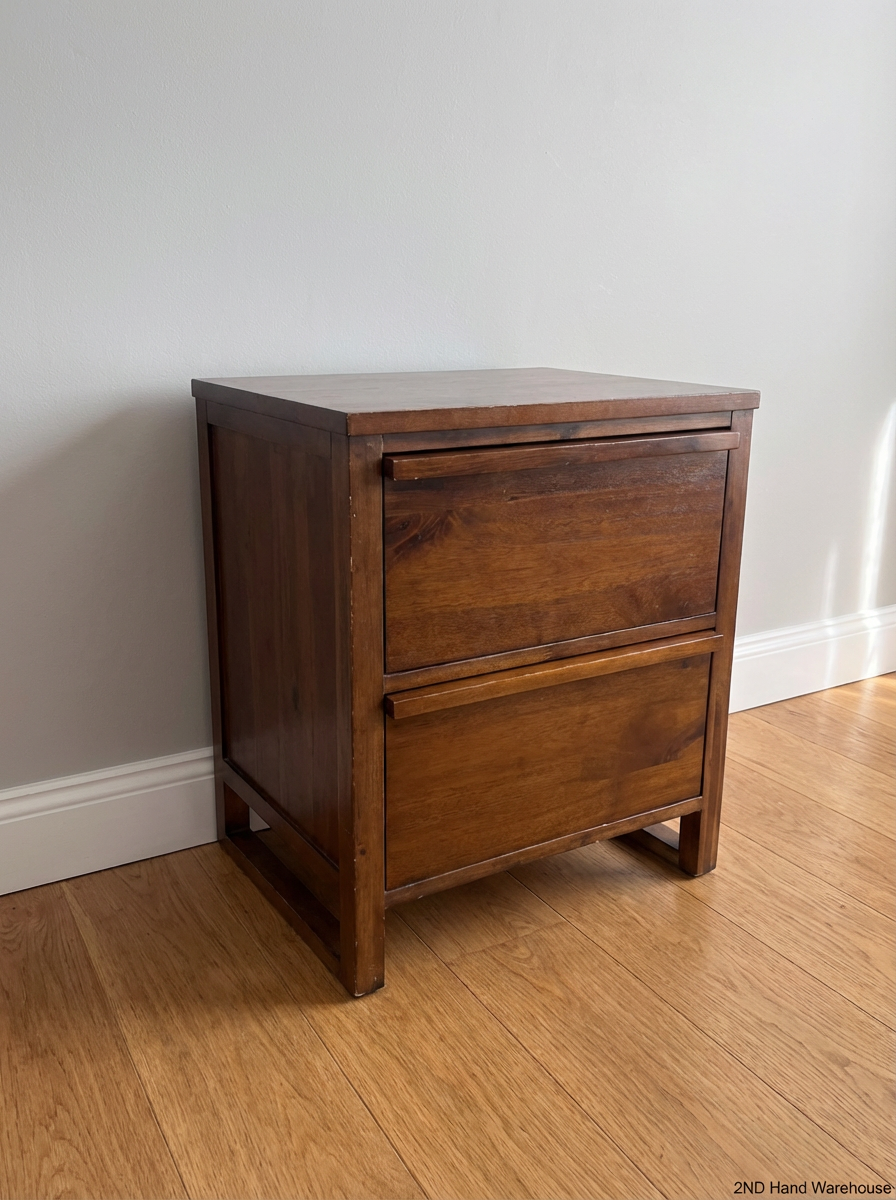 Dark Wood 2-Drawer Bedside Table - Minor Wear & Edge Scuffs - 2ndhandwarehouse.com