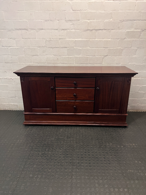 Dark Wood 3-Drawer Sideboard with Cupboards — Well-Maintained Condition