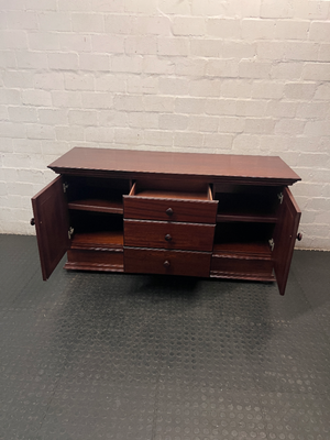 Dark Wood 3-Drawer Sideboard with Cupboards — Well-Maintained Condition