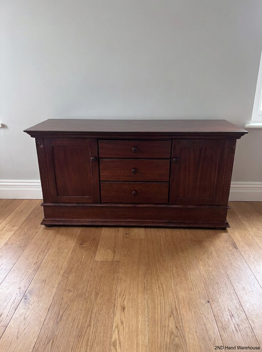 Dark Wood 3-Drawer Sideboard with Cupboards — Well-Maintained Condition