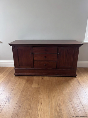 Dark Wood 3-Drawer Sideboard with Cupboards — Well-Maintained Condition