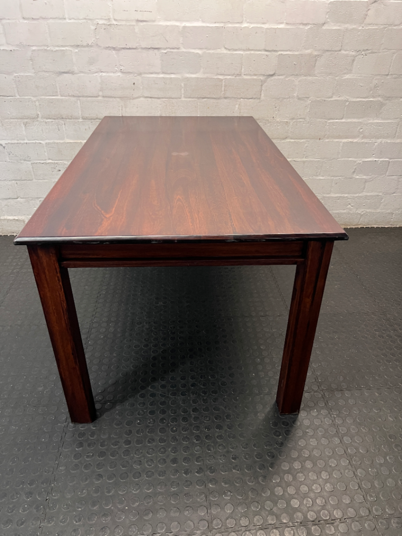 Dark Wood Dining Set with Red Upholstered Chairs — Clean and Well Maintained - 2ndhandwarehouse.com