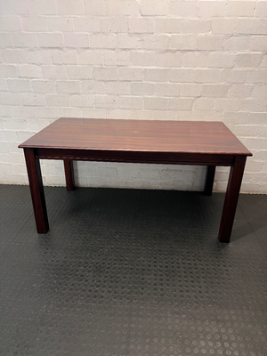 Dark Wood Dining Set with Red Upholstered Chairs — Clean and Well Maintained - 2ndhandwarehouse.com