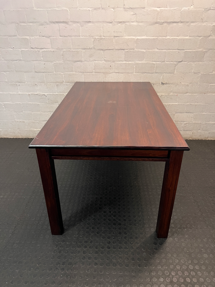 Dark Wood Dining Set with Red Upholstered Chairs — Clean and Well Maintained - 2ndhandwarehouse.com