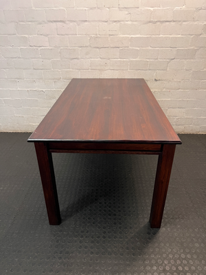 Dark Wood Dining Set with Red Upholstered Chairs — Clean and Well Maintained - 2ndhandwarehouse.com