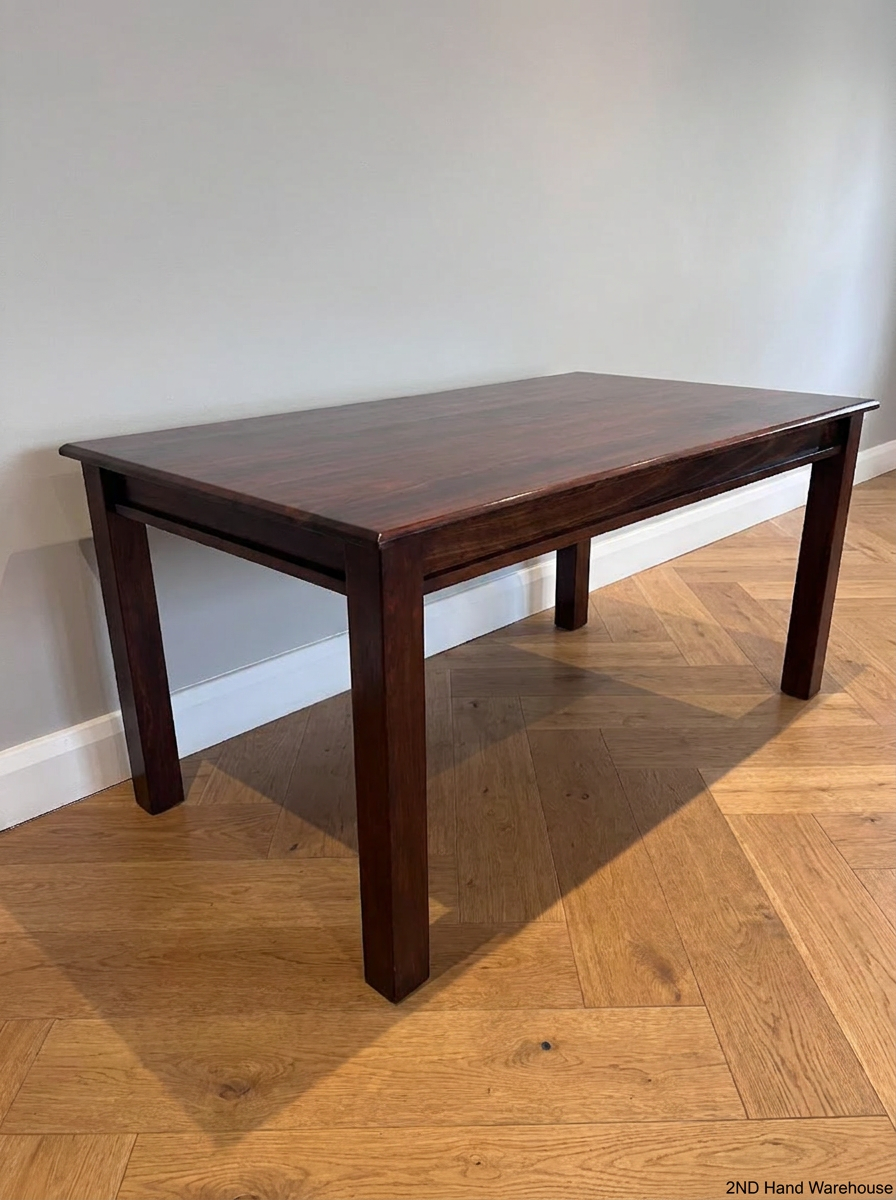 Dark Wood Dining Set with Red Upholstered Chairs — Clean and Well Maintained - 2ndhandwarehouse.com