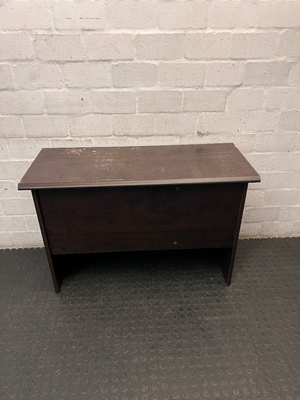 Dark Wood-Look Office Desk with Three Drawers — Poor Condition with Surface Wear