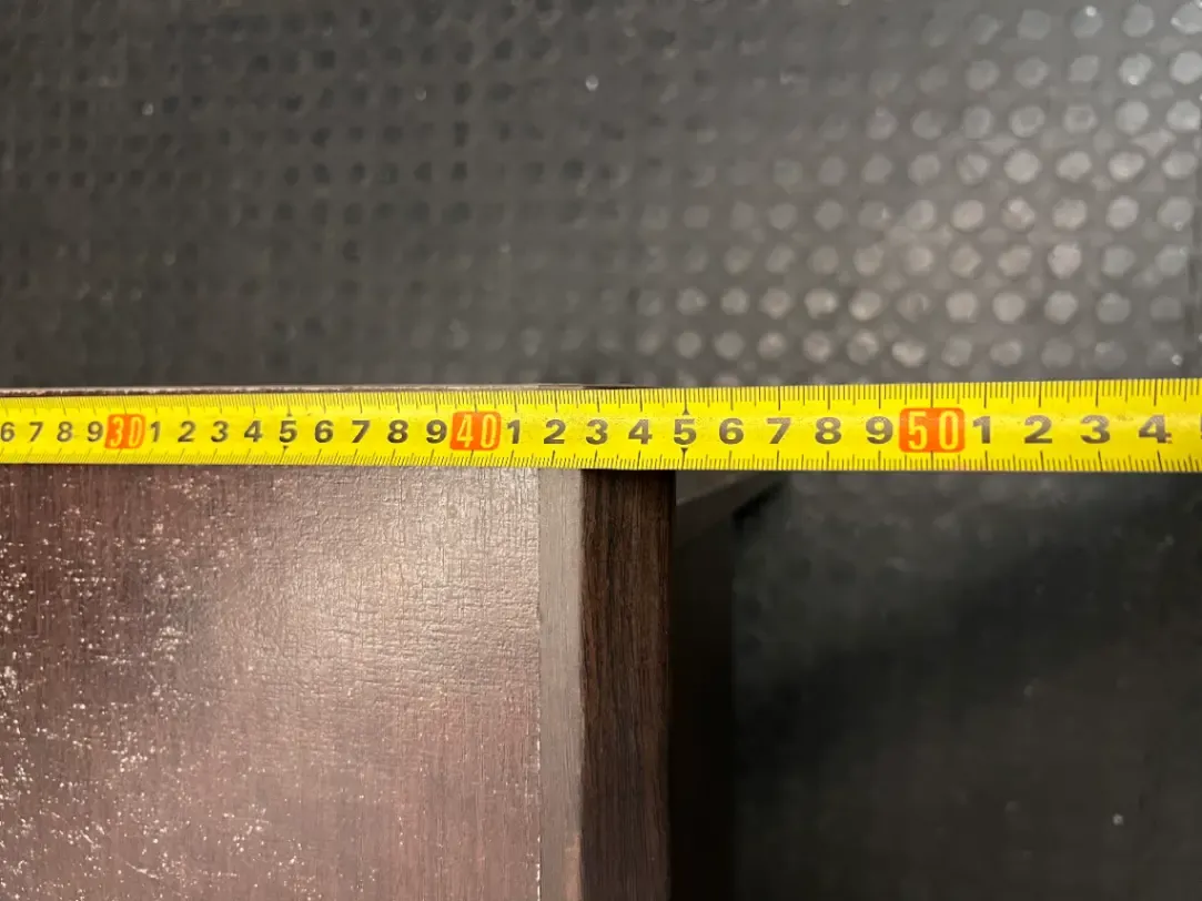Dark Wood-Look Office Desk with Three Drawers — Poor Condition with Surface Wear
