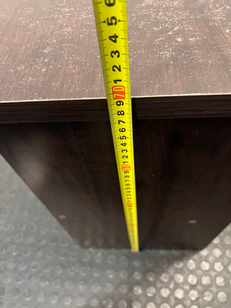 Dark Wood-Look Office Desk with Three Drawers — Poor Condition with Surface Wear
