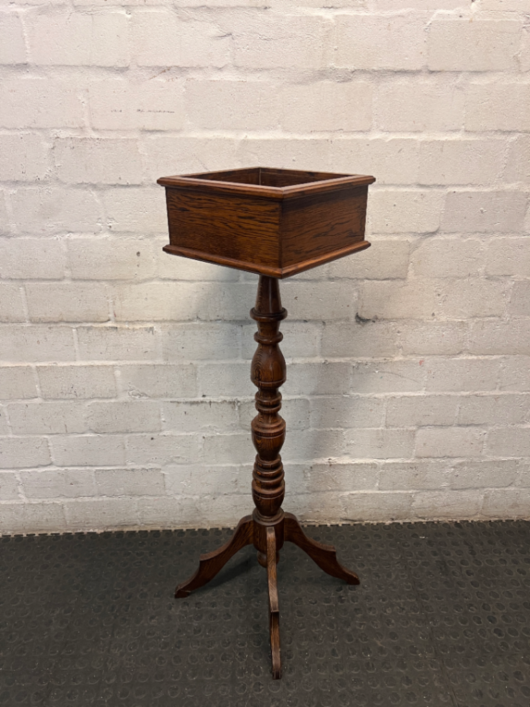 Traditional Dark Wood Turned Pedestal Planter Stand