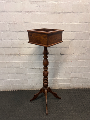 Traditional Dark Wood Turned Pedestal Planter Stand