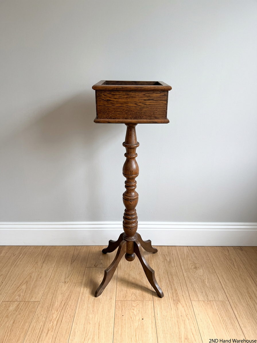 Traditional Dark Wood Turned Pedestal Planter Stand