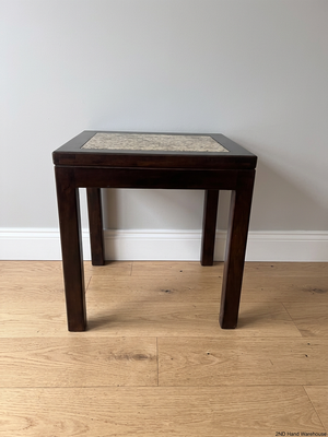 Dark Wood Side Table with Stone Inlay Top — Good Working Order