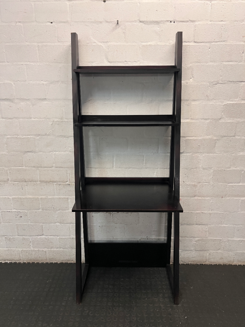 Dark Wood-Tone Leaning Ladder Bookshelf - 2ndhandwarehouse.com