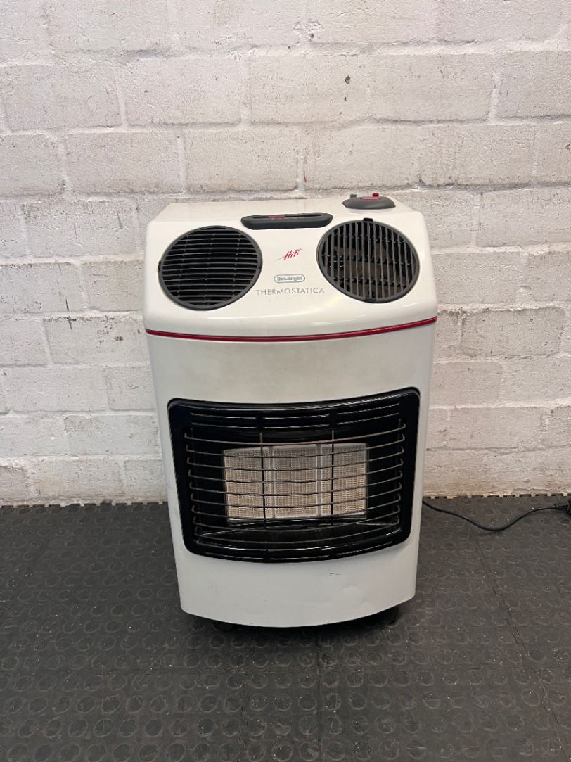 DeLonghi Thermostatica White Gas Heater — Working Order with Perishing Gas Hose