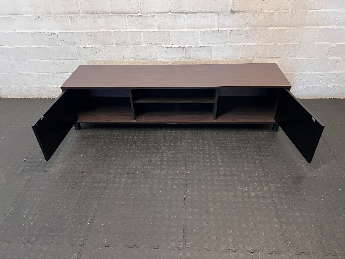 Decofurn Dark Brown Wooden Low-Profile TV Unit - 2ndhandwarehouse.com