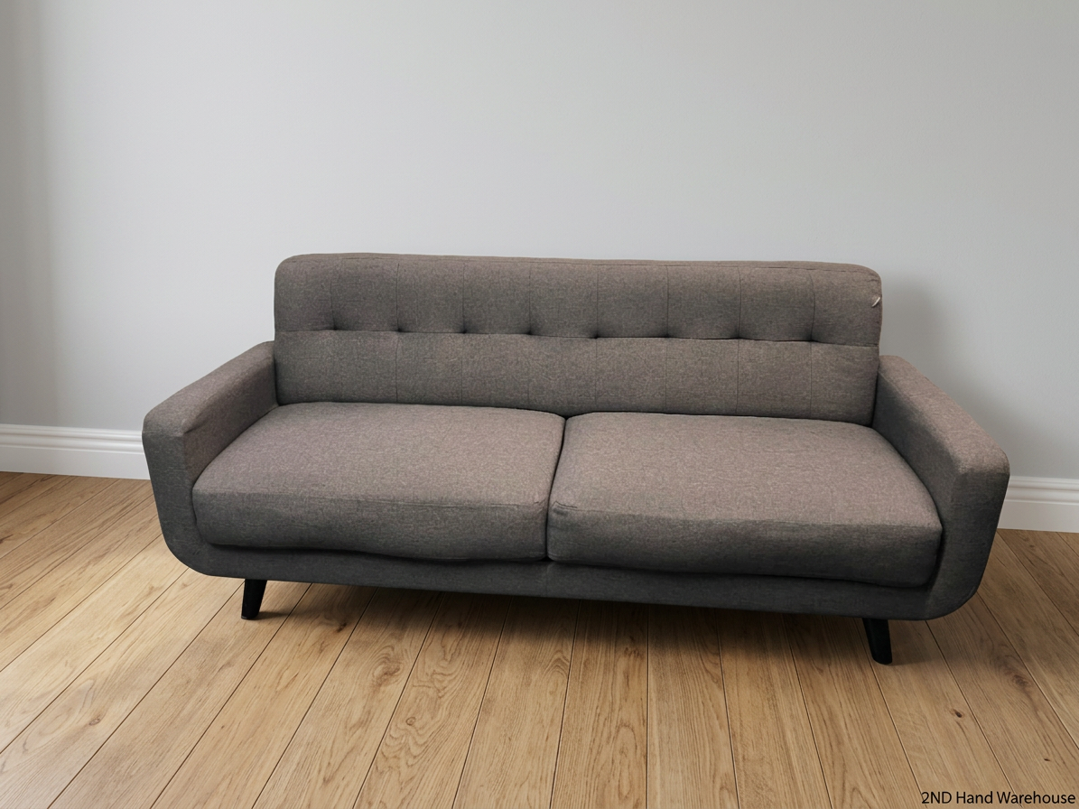 Decofurn Grey Fabric 3 Seater Couch — Fair Condition with General Wear