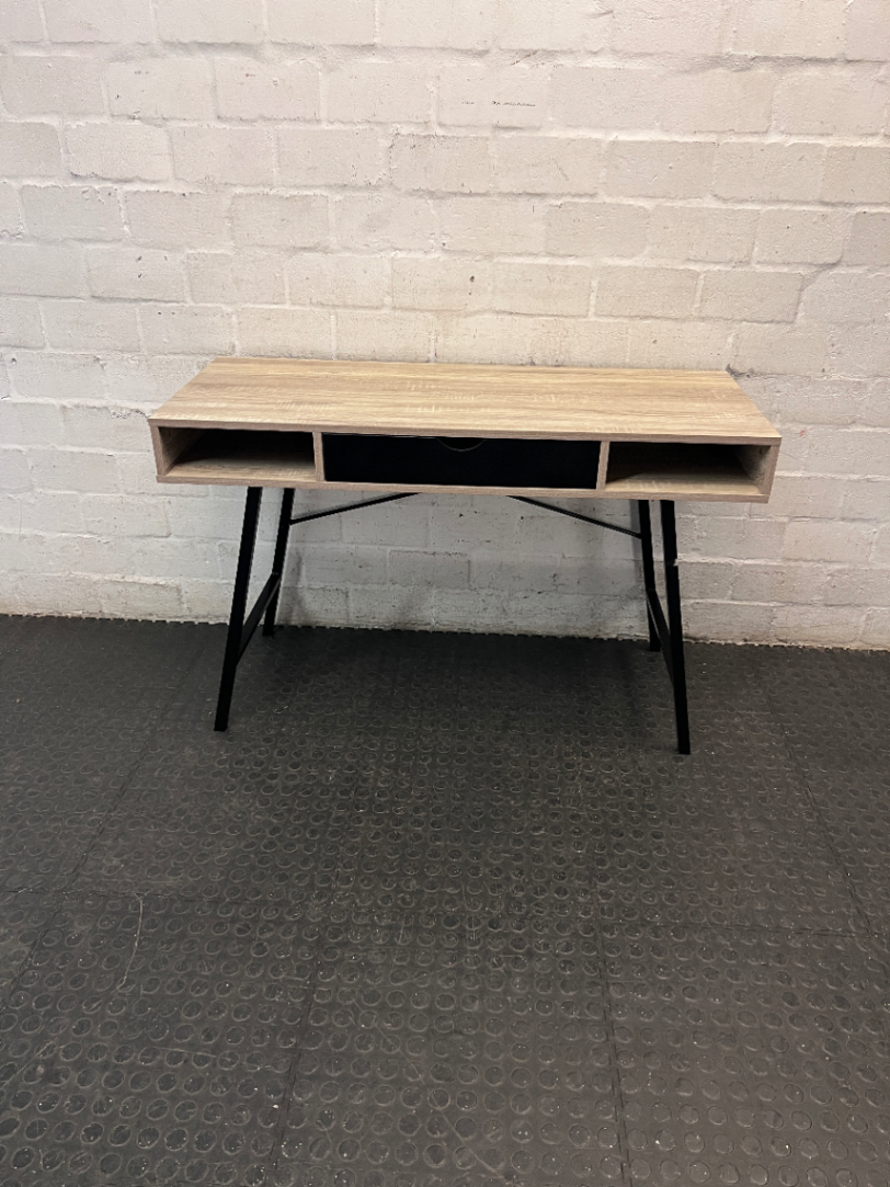 Decofurn Oak-Finish Office Desk with Metal Legs — Good Functional Condition
