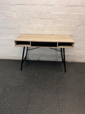 Decofurn Oak-Finish Office Desk with Metal Legs — Good Functional Condition