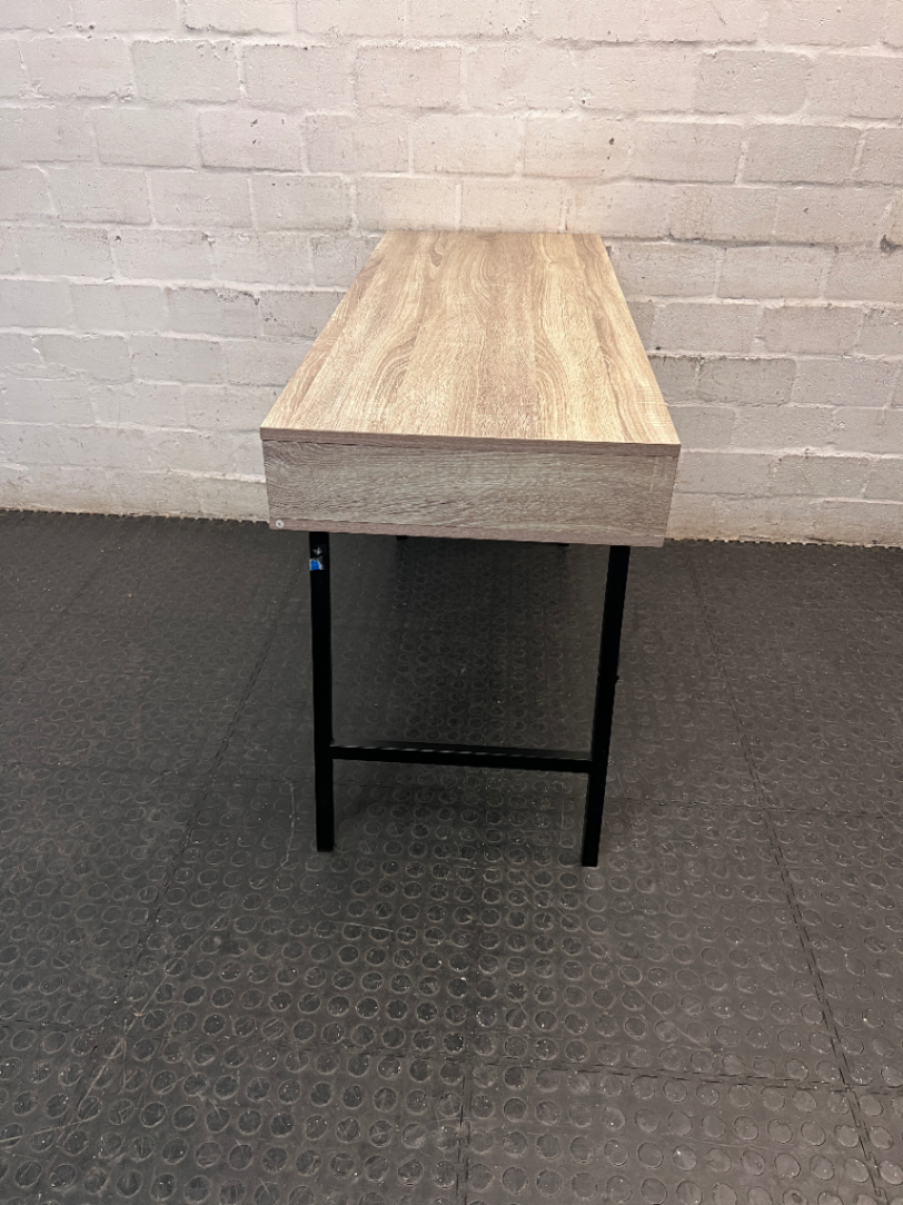 Decofurn Oak-Finish Office Desk with Metal Legs — Good Functional Condition