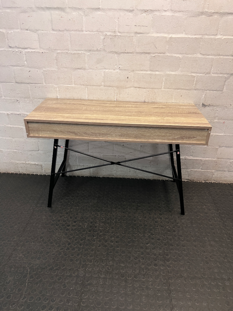 Decofurn Oak-Finish Office Desk with Metal Legs — Good Functional Condition