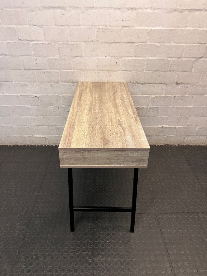 Decofurn Oak-Finish Office Desk with Metal Legs — Good Functional Condition