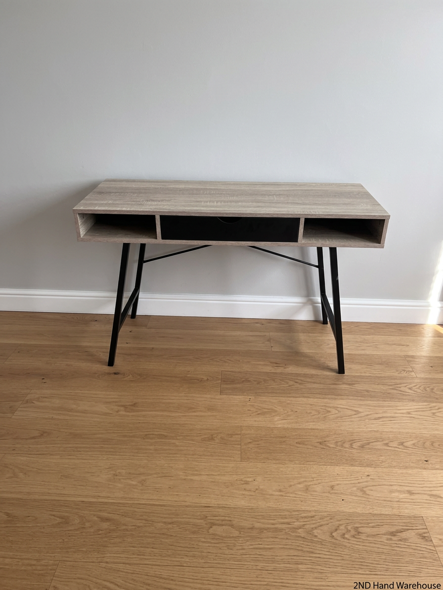 Decofurn Oak-Finish Office Desk with Metal Legs — Good Functional Condition