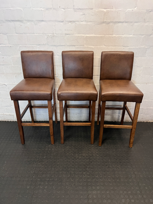 Decofurn Wooden Bar Stool - Brown Fabric Flaking in Places - 2ndhandwarehouse.com