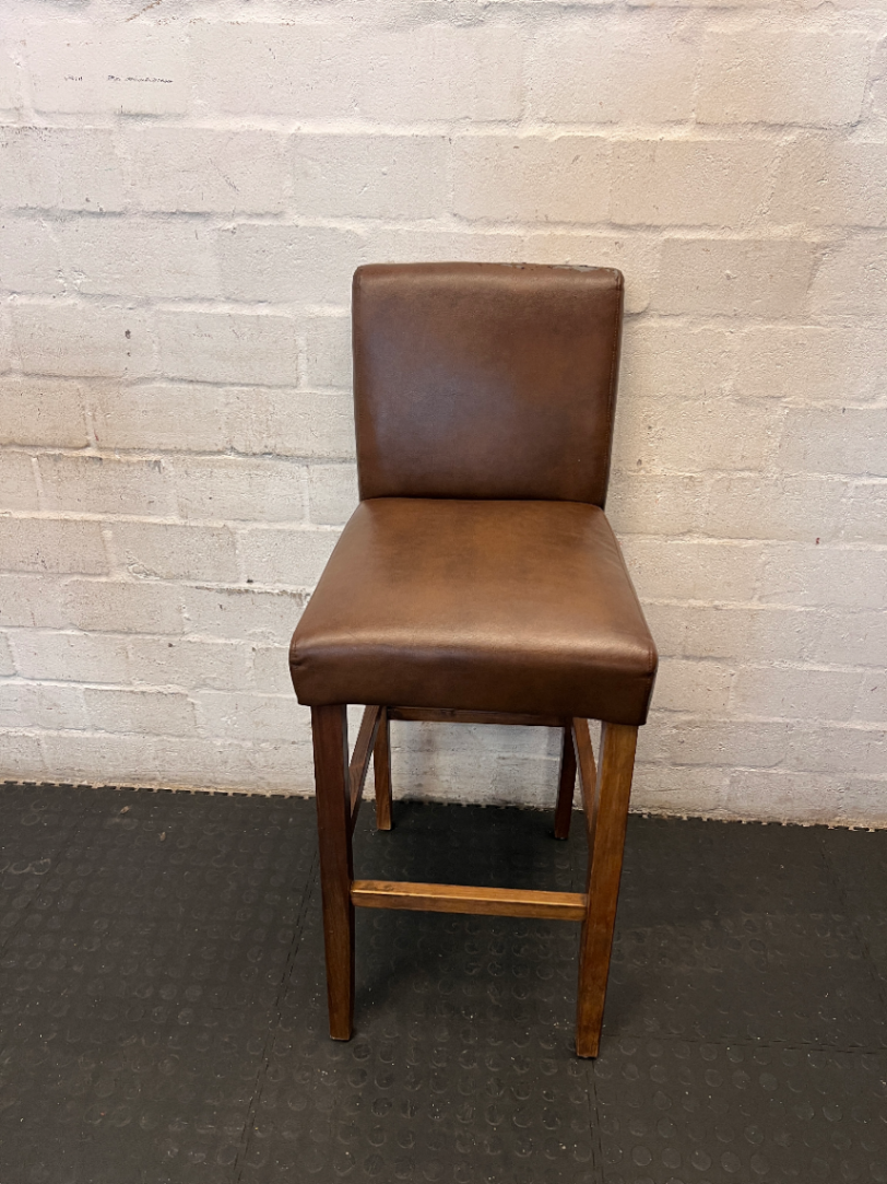 Decofurn Wooden Bar Stool - Brown Fabric Flaking in Places - 2ndhandwarehouse.com