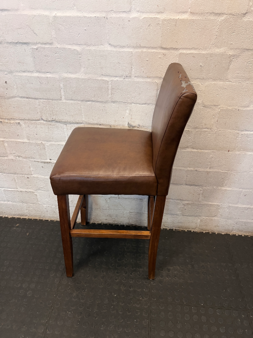 Decofurn Wooden Bar Stool - Brown Fabric Flaking in Places - 2ndhandwarehouse.com