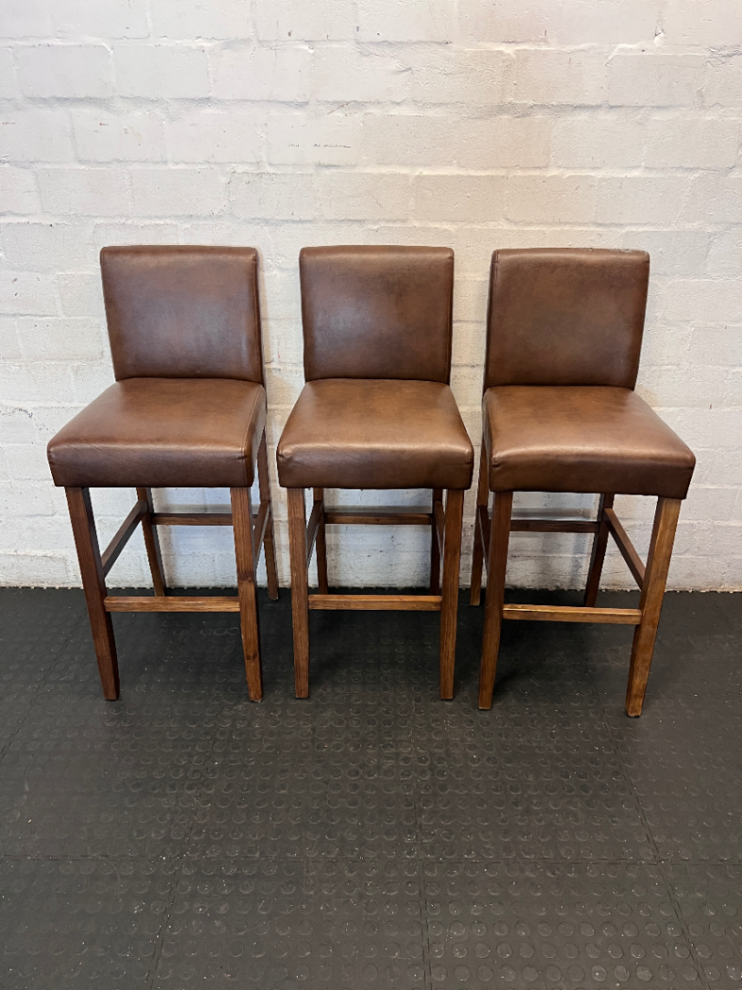 Decofurn Wooden Bar Stool - Brown Fabric Flaking in Places - 2ndhandwarehouse.com