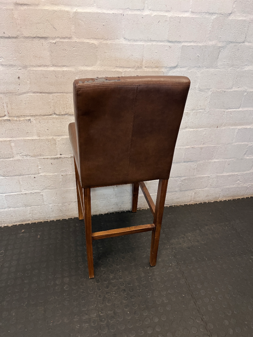 Decofurn Wooden Bar Stool - Brown Fabric Flaking in Places - 2ndhandwarehouse.com