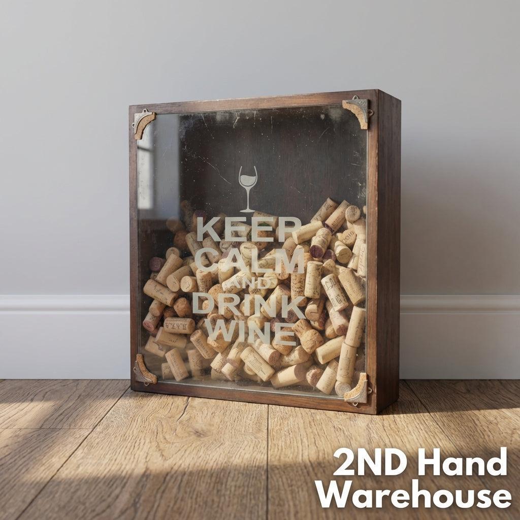 Decorative Wine Cork Holder "Keep Calm Drink Wine" Box - 2ndhandwarehouse.com