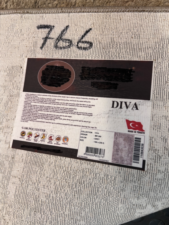 Diva Polyester Patterned Area Rug (230 x 160cm) — Used; Fair Condition