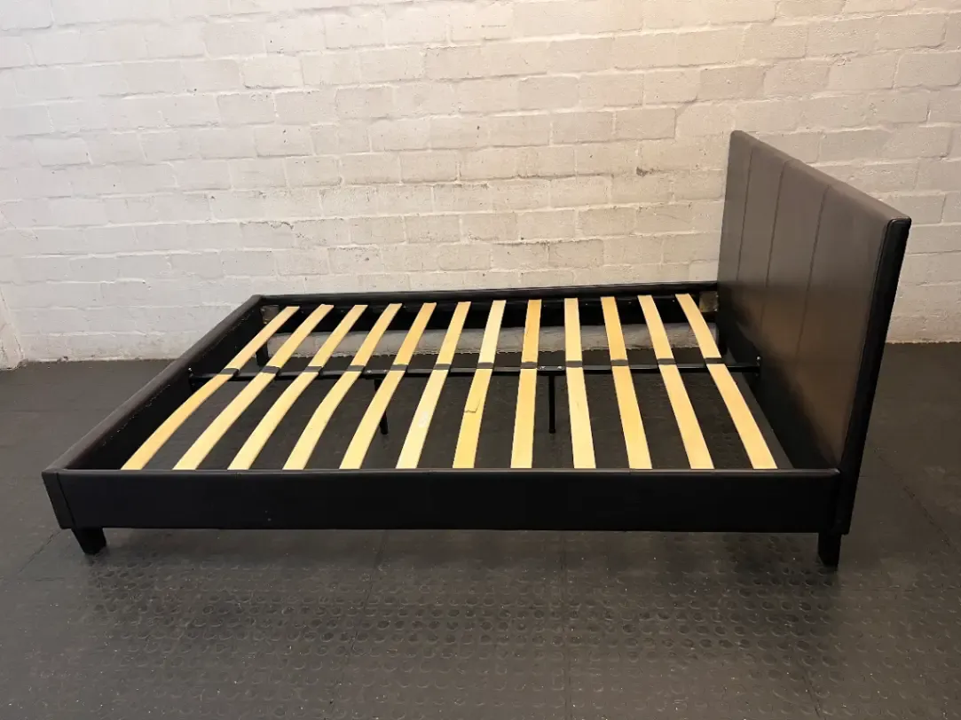 Double Bed Frame with Slatted Base and Leatherette Finish