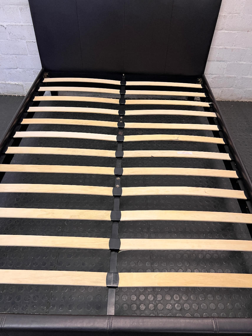 Double Bed Frame with Slatted Base and Leatherette Finish