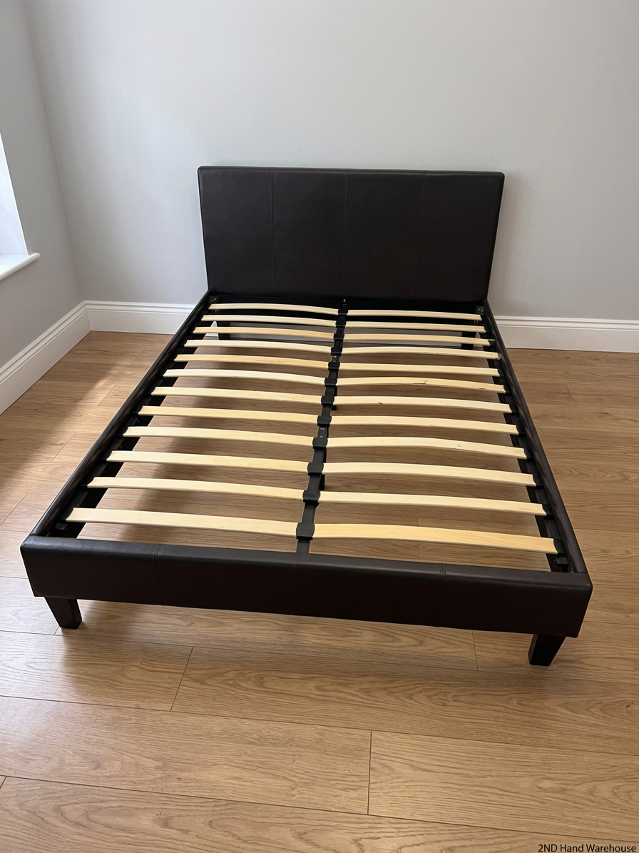 Double Bed Frame with Slatted Base and Leatherette Finish