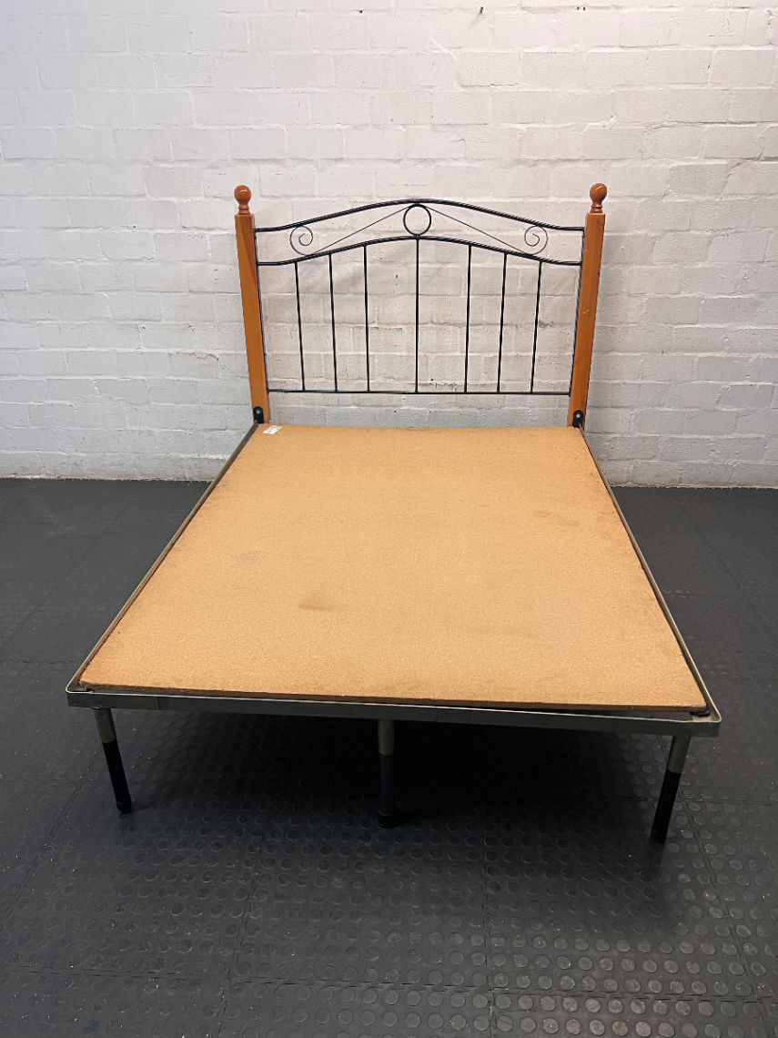 Double Bed Frame with Wrought Iron Style Headboard — Good Condition