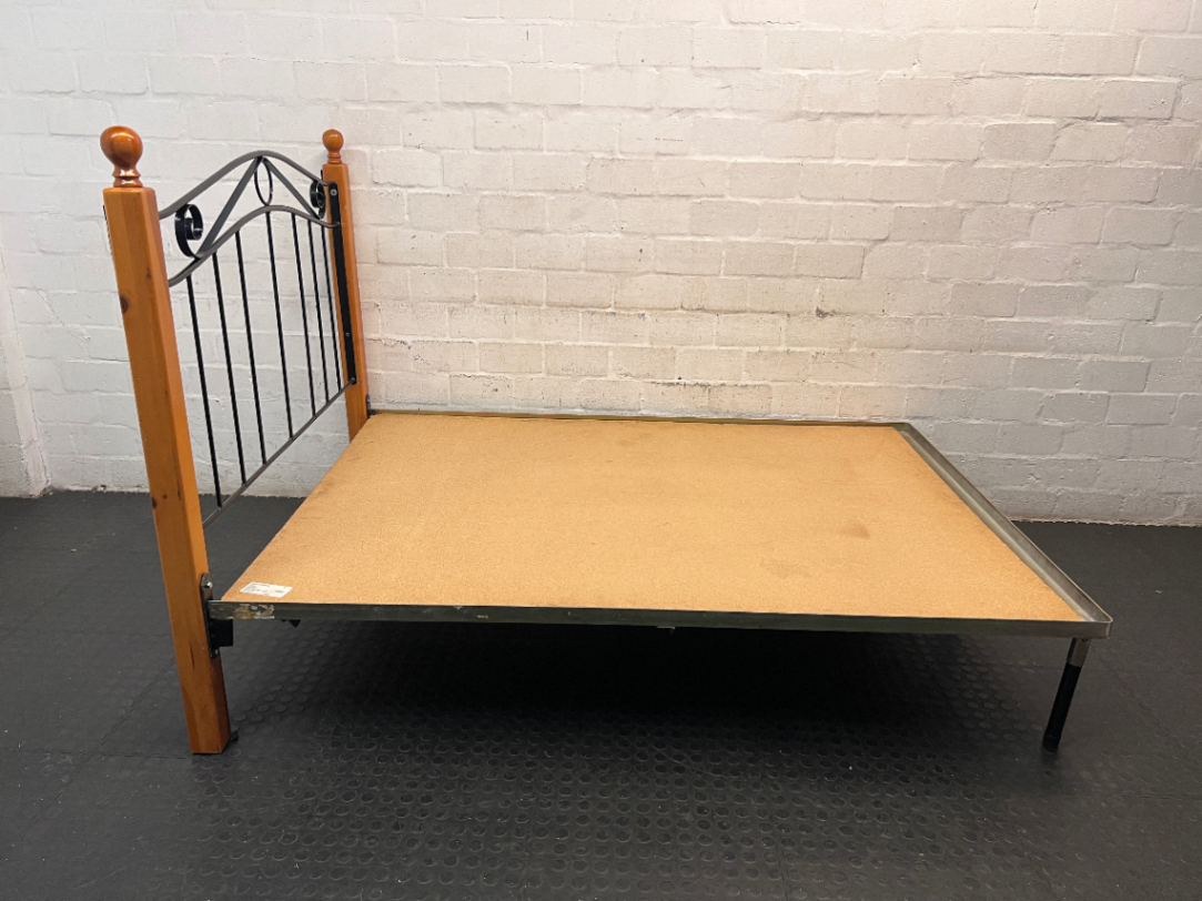 Double Bed Frame with Wrought Iron Style Headboard — Good Condition