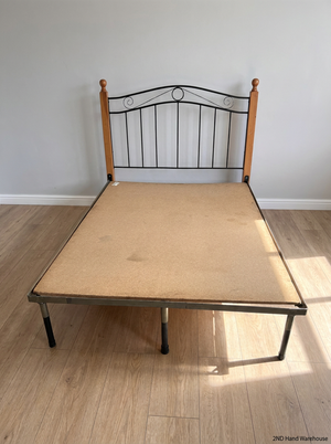 Double Bed Frame with Wrought Iron Style Headboard — Good Condition