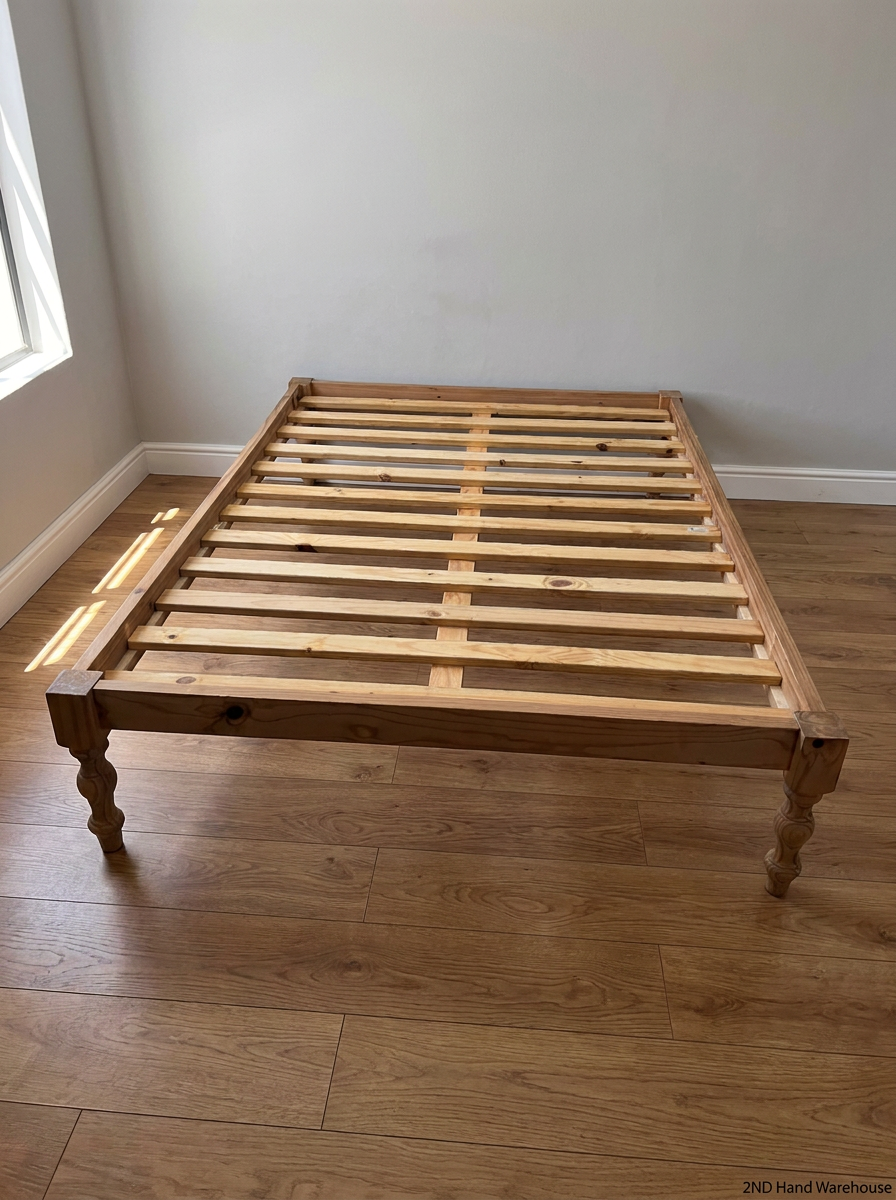 Double Bed with Oak Finished Wooden Frame — Used; Fair Condition - 2ndhandwarehouse.com