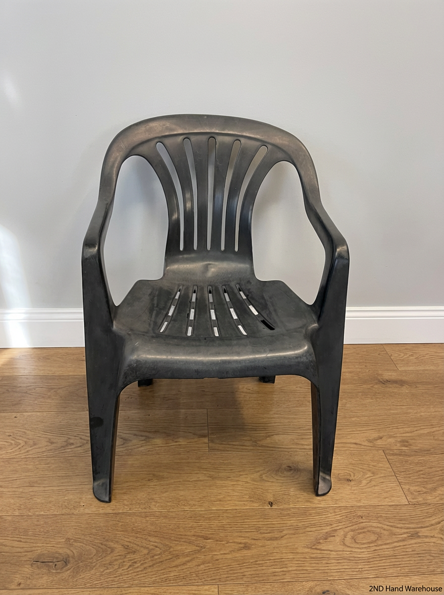 Durable Black Plastic Outdoor Armchair - Good Condition - 2ndhandwarehouse.com